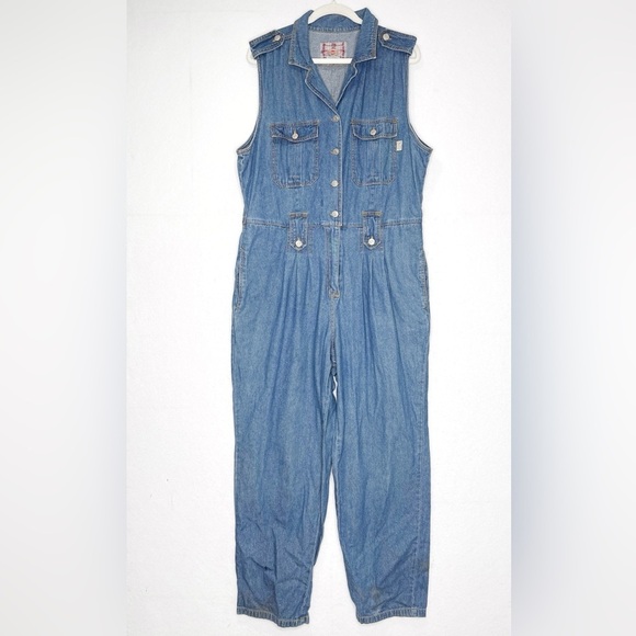 Revolt Jeans Pants - 90s Vintage Revolt Jeans Denim Sleeveless Pants Romper Denim Jumpsuit Rare Find